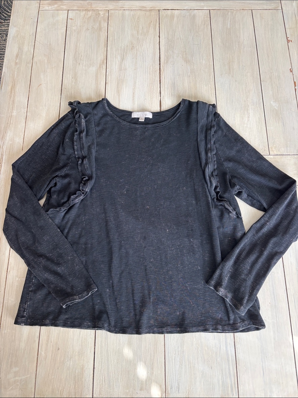Eri + Ali Anthropologie Black Acid Wash Ruffle Tee XL